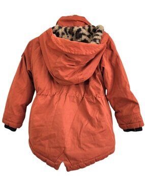 RETOUR Rust Leopard Print Lined Snap Front Zip Hooded Coat - Toddler Girls 3 T